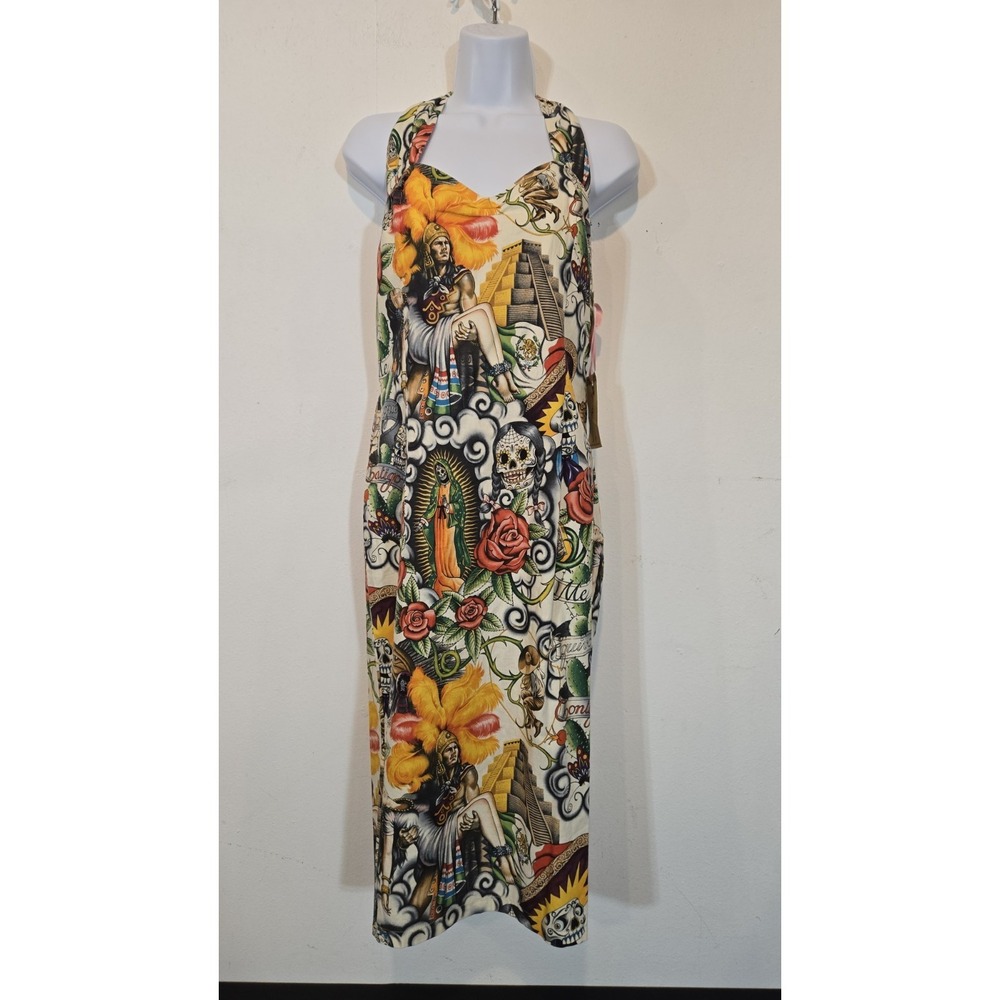 British Retro Day Of The Dead Halter Dress Size 12 New with tags